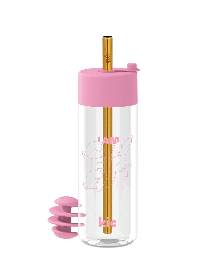 Frank Green KIC Flamingo Pink Reusable Bottle with Jumbo Straw - Confident