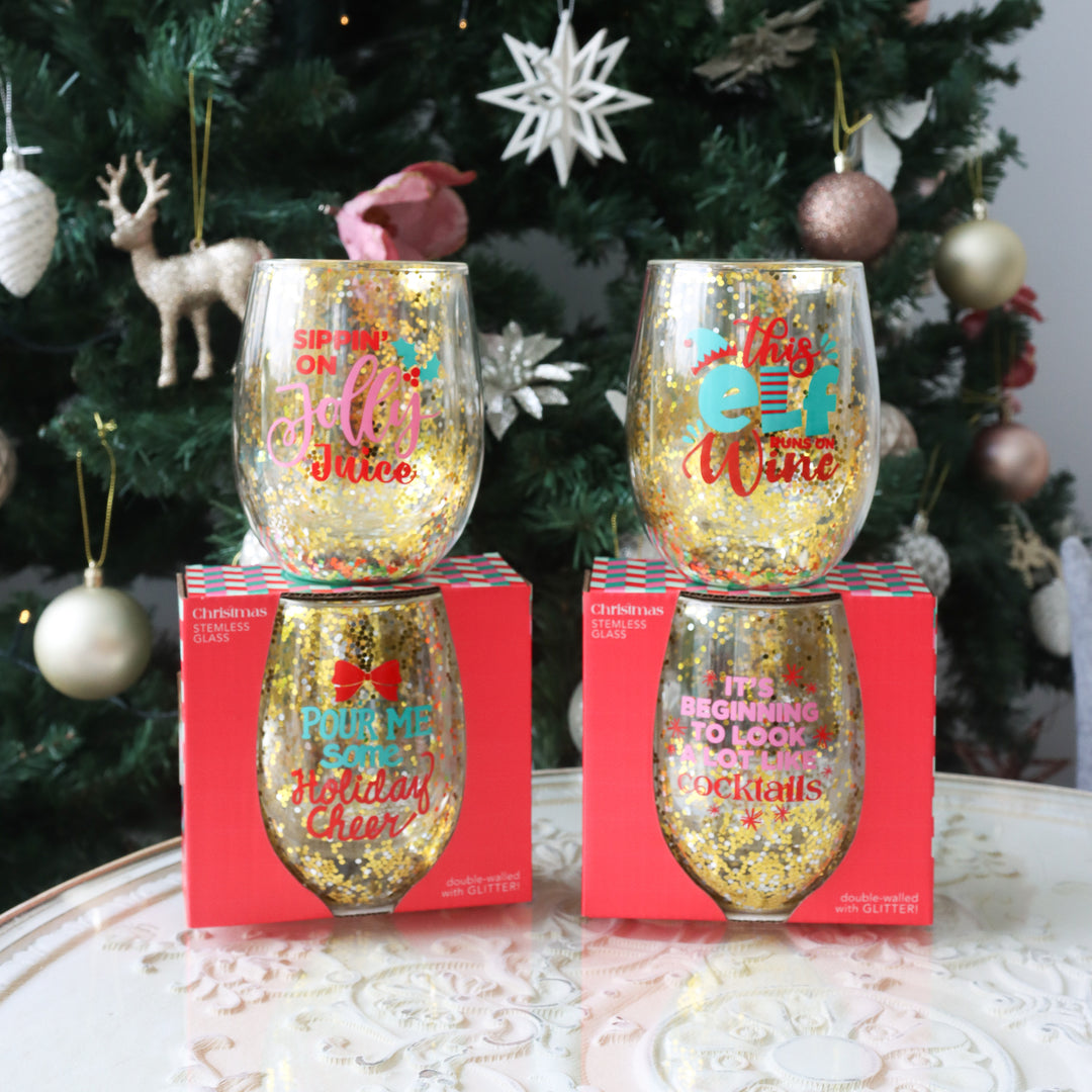 Splosh Stemless Christmas Wine Glass - Christmas Elf