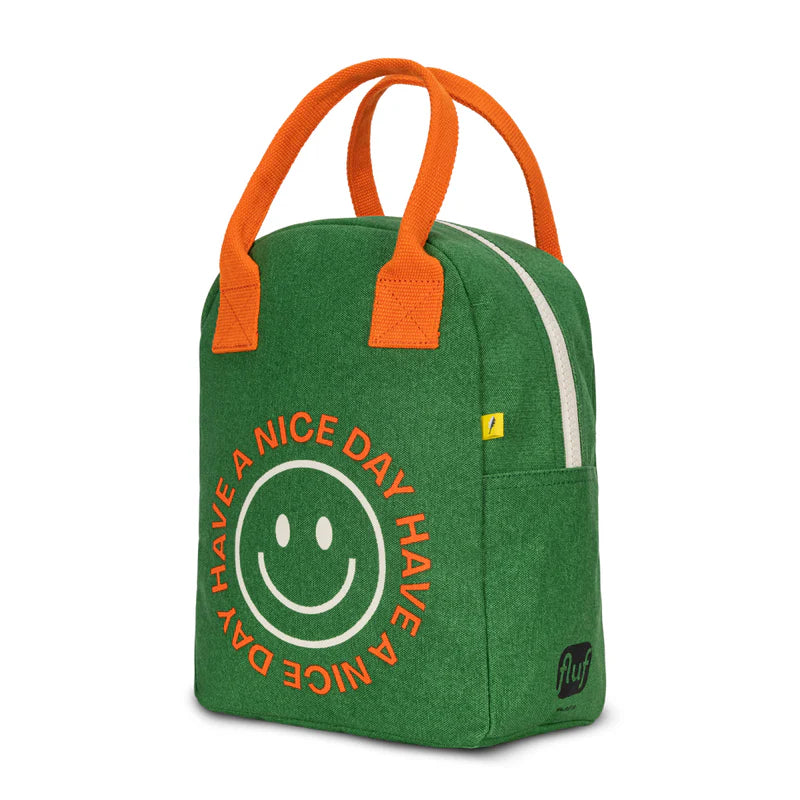 Fluf Zipper Lunch Bag - Green Have A Nice Day