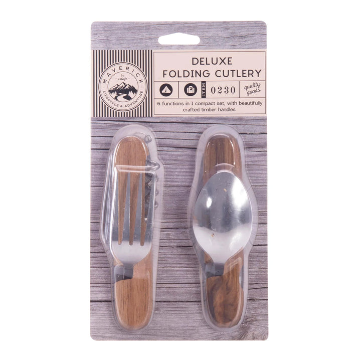 Maverick Deluxe Folding Cutlery - Natural & Stainless Steel