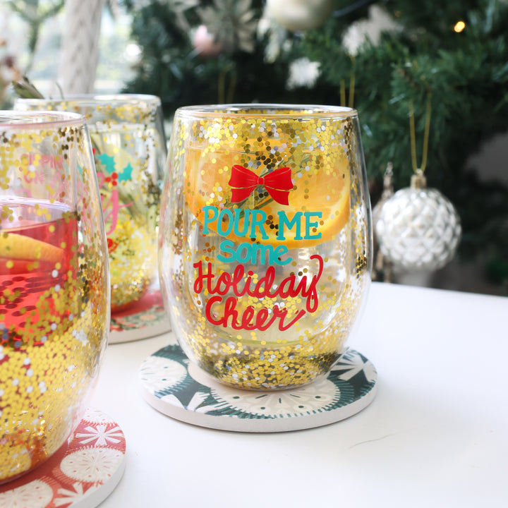 Splosh Stemless Christmas Wine Glass - Holiday Cheer