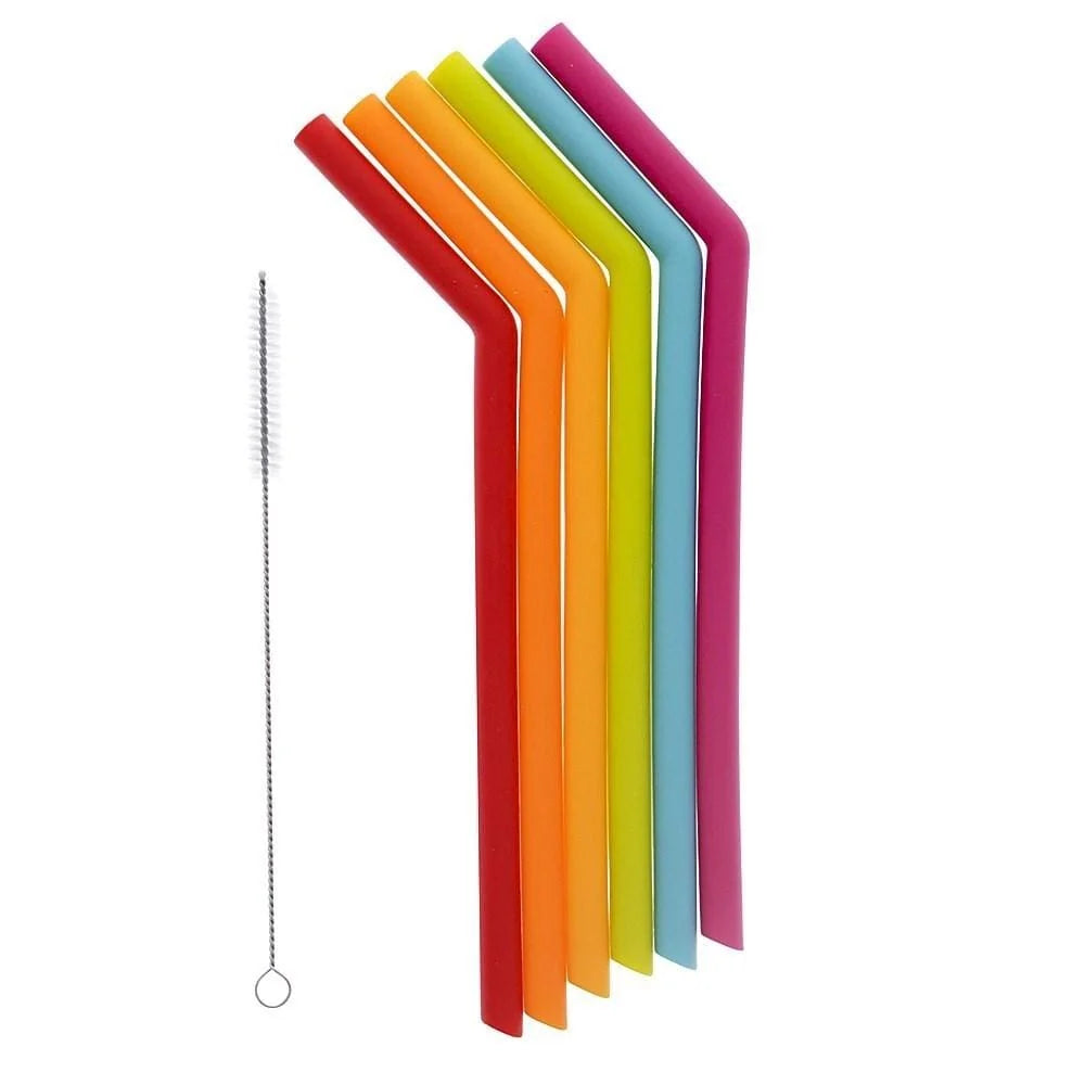 Joie Rainbow Silicone Straws - Set of 6 with brush