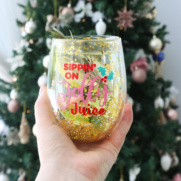 Splosh Stemless Christmas Wine Glass - Jolly Juice