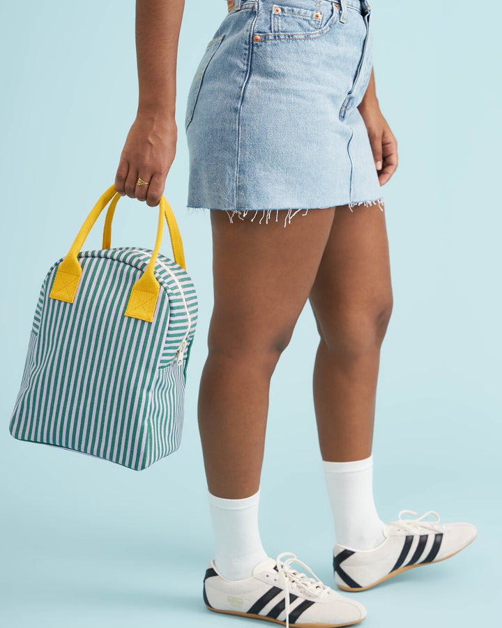 Fluf Zipper Lunch Bag - Candy Stripe Grass/Lavender