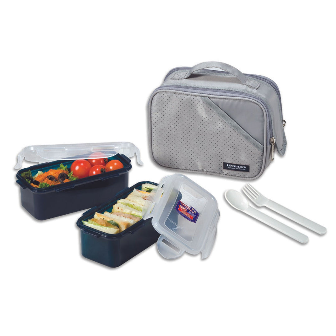 LocknLock 2pc Lunch Box Set with Bag + Cutlery