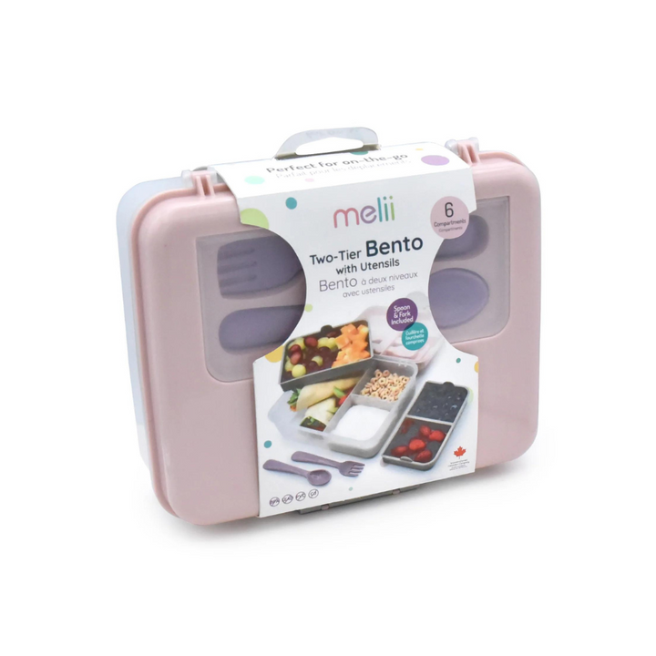 Melii Two Tier Bento Box with Utensils  - Pink