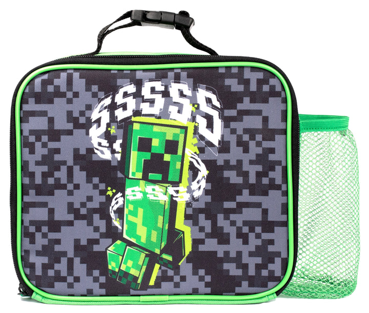 Insulated Lunch Bag - Minecraft - Grey Pixel Creeper