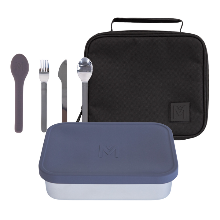 MontiiCo Multiway Lunch Box + Lunch Bag & Cutlery Bundle - Ash
