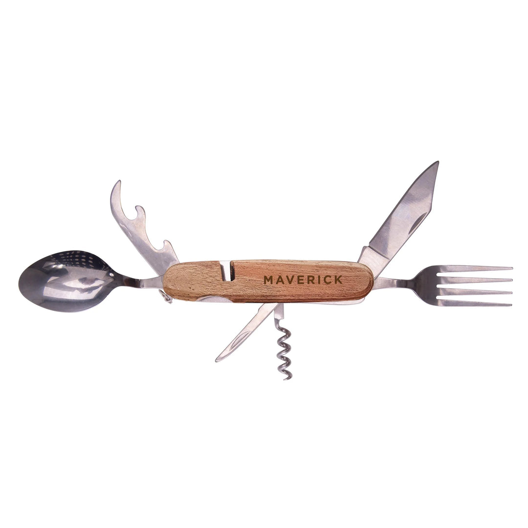 Maverick Deluxe Folding Cutlery - Natural & Stainless Steel