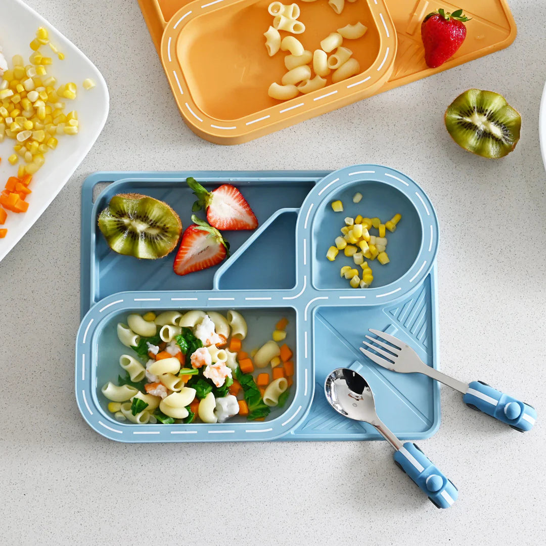Zooli Children's Dinnerware Set - Powder Blue Racetrack