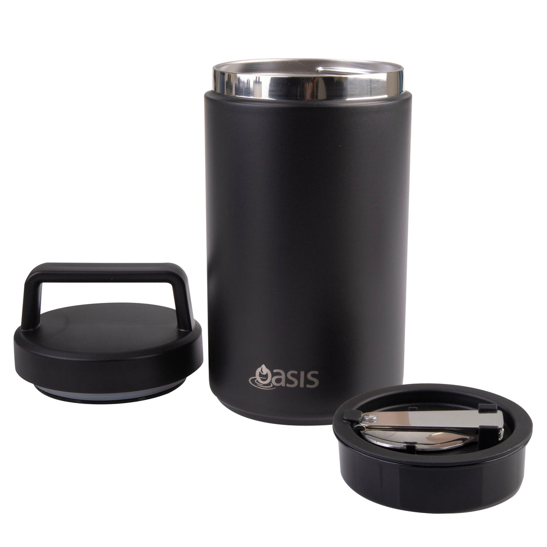 Oasis Insulated Food Jar With Handle & Spoon - 700ml - Black