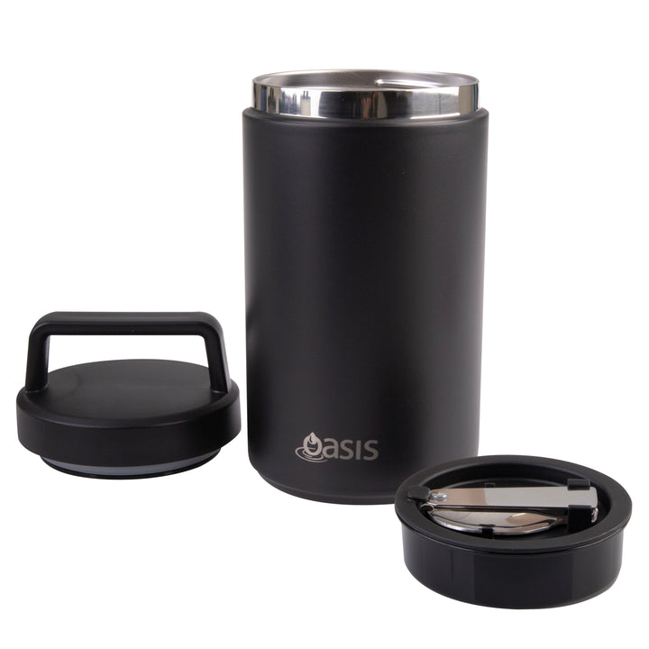 Oasis Insulated Food Jar With Handle & Spoon - 700ml - Black