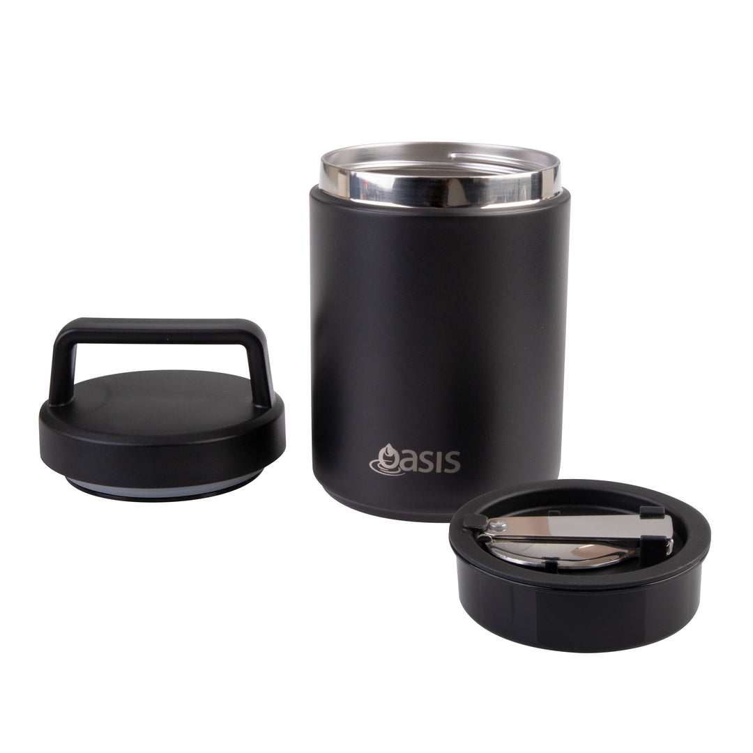 Oasis Insulated Food Jar With Handle & Spoon - 480ml - Black