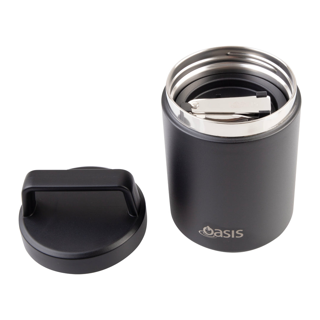 Oasis Insulated Food Jar With Handle & Spoon - 480ml - Black