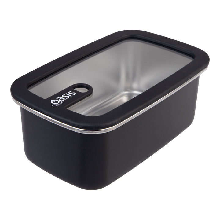 Oasis Microwave Safe Stainless Steel Rectangular Container - Black - 1.1L