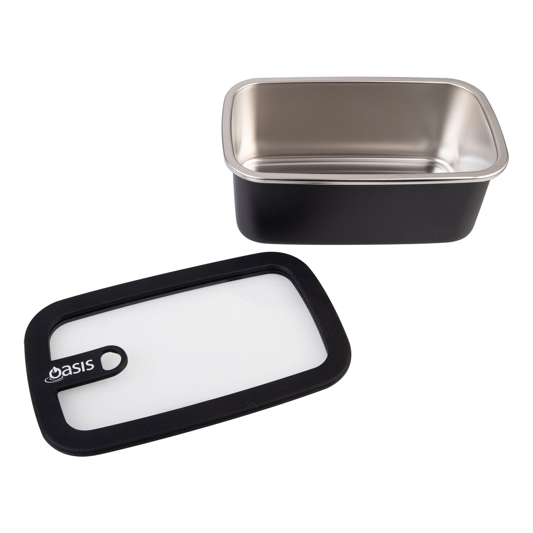 Oasis Microwave Safe Stainless Steel Rectangular Container - Black - 1.1L