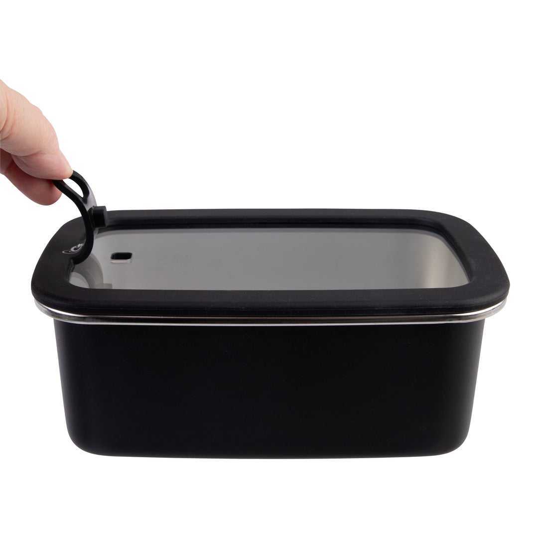 Oasis Microwave Safe Stainless Steel Rectangular Container - Black - 1.1L