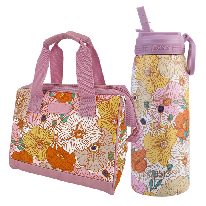 Sachi Insulated Lunch Bag & Bottle Bundle - Retro Floral