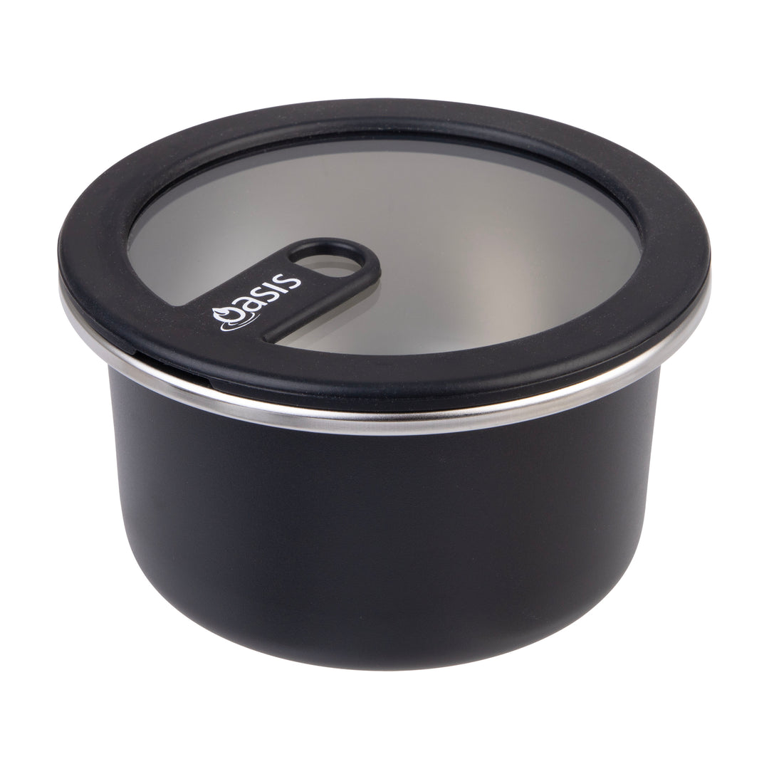 Oasis Microwave Safe Stainless Steel Round Container - Black - 680ml