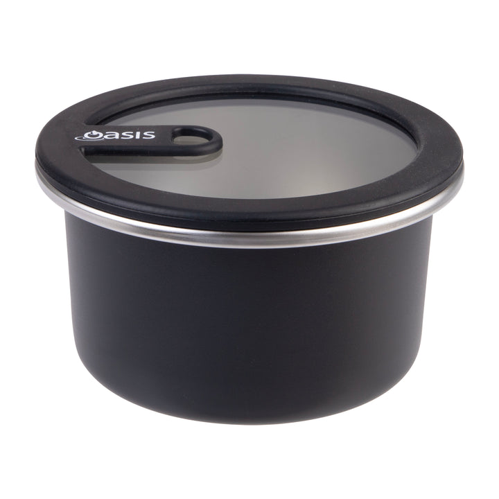Oasis Microwave Safe Stainless Steel Round Container - Black - 680ml