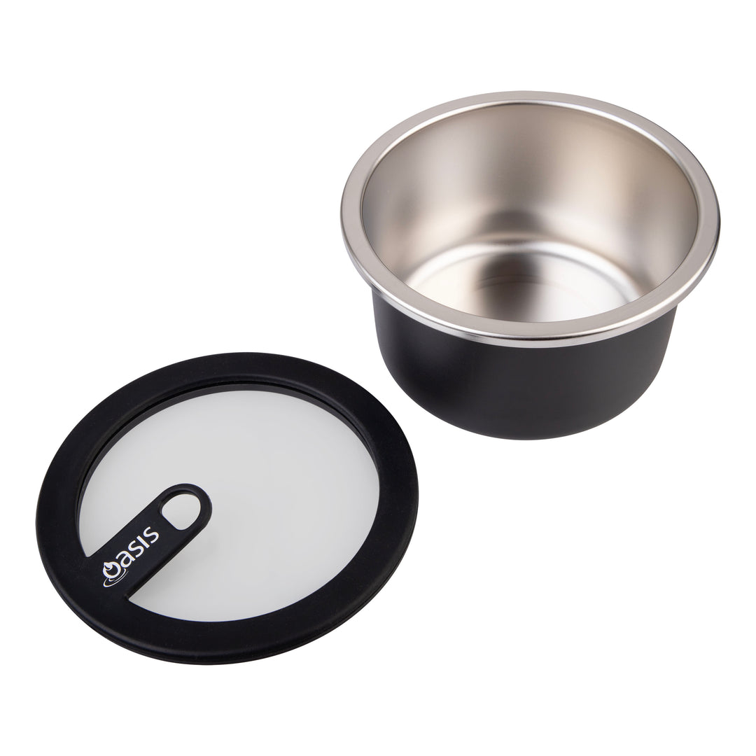 Oasis Microwave Safe Stainless Steel Round Container - Black - 680ml