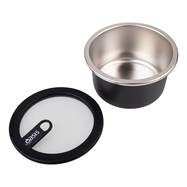Oasis Microwave Safe Stainless Steel Round Container - Black - 680ml