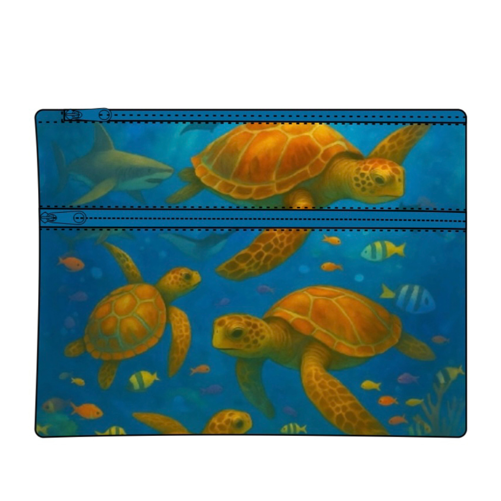 Got It Covered Pencil Case LARGE 2 Zip - Turtles