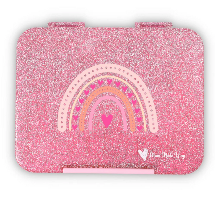 Mum Made Yum Large Bento Lunch Box - Pink Sparkle LOVE Rainbow