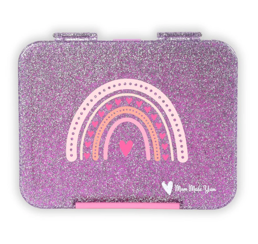 Mum Made Yum Large Bento Lunch Box - Purple Sparkle LOVE Rainbow