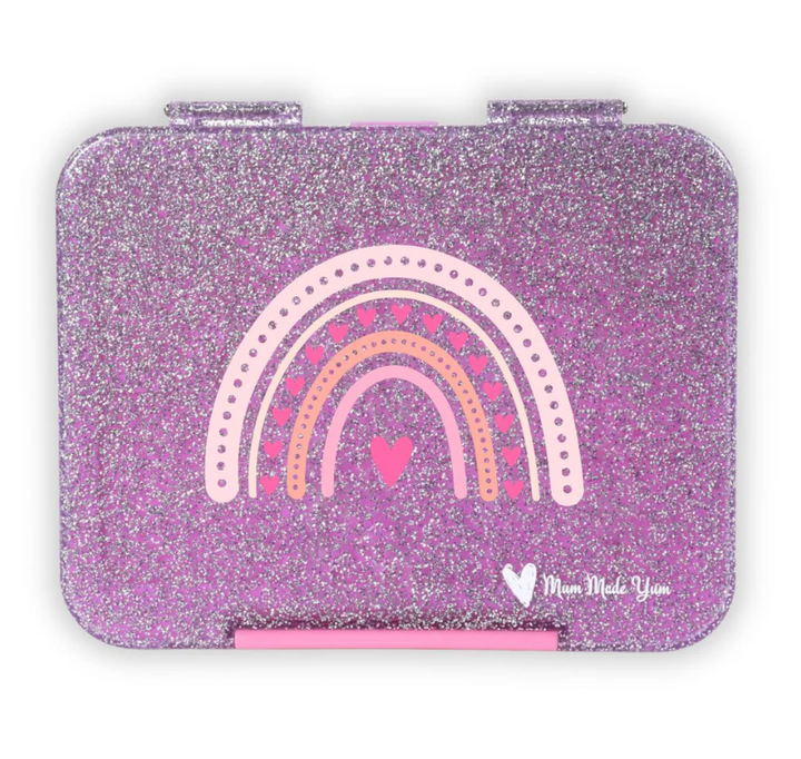 Mum Made Yum Large Bento Lunch Box - Purple Sparkle LOVE Rainbow