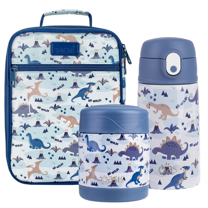 Sachi Insulated Lunch Bag, Food Jar & Bottle Bundle - Dinosaur Land