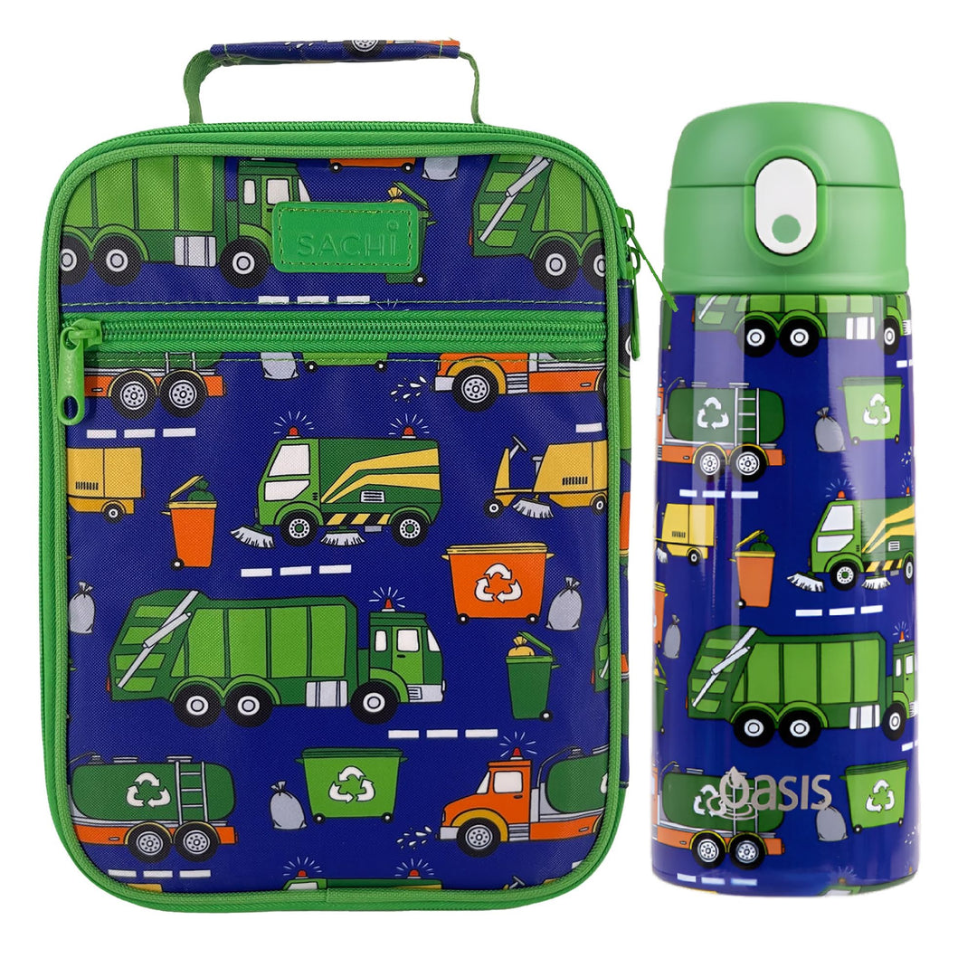 Sachi Insulated Lunch Bag & Bottle Bundle - Garbage Trucks