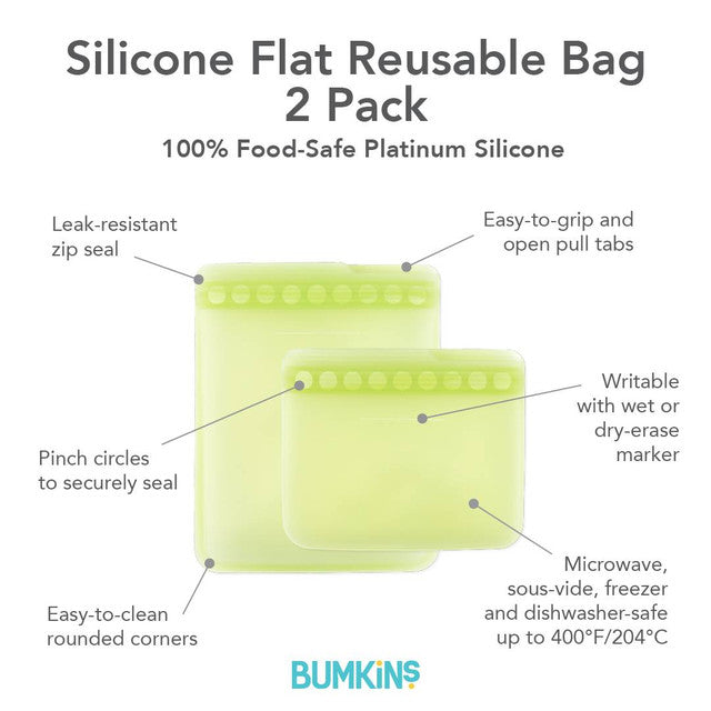 Bumkins Silicone Flat Reusable Bag 2pk - Sage