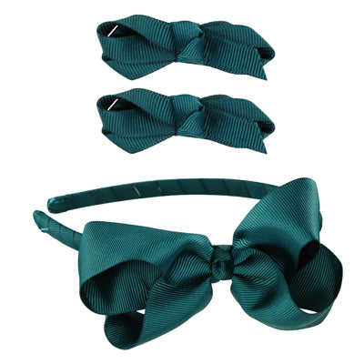 School Hair Accessories Set - Bow - Green