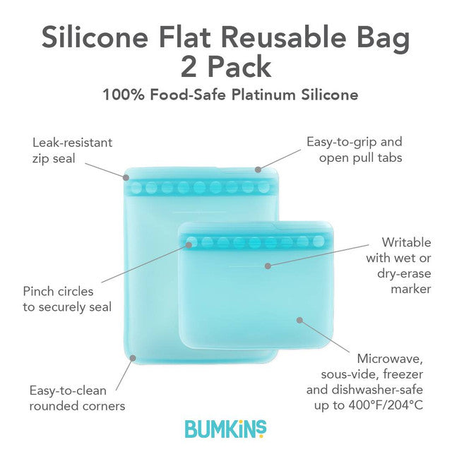 Bumkins Silicone Flat Reusable Bag 2pk - Blue