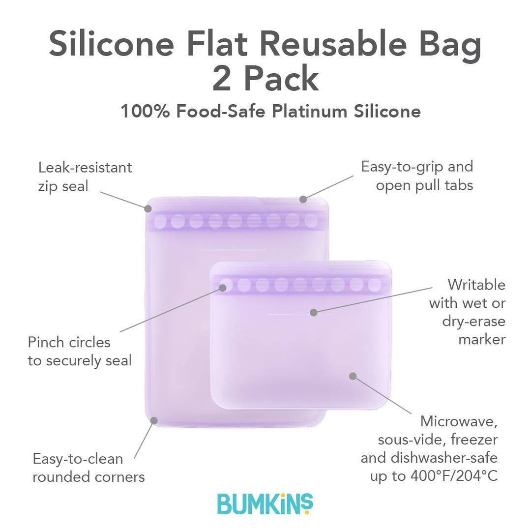 Bumkins Silicone Flat Reusable Bag 2pk - Lavender