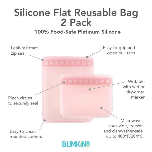 Bumkins Silicone Flat Reusable Bag 2pk - Pink