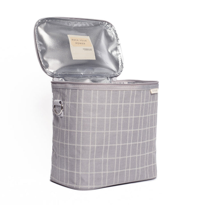 SoYoung Linen Poche Insulated Bag - Light Grey Grid