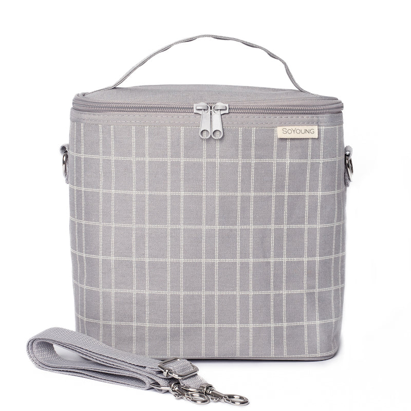 SoYoung Linen Poche Insulated Bag - Light Grey Grid