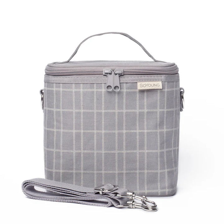 SoYoung Petite Linen Poche Insulated Bag - Light Grey Grid