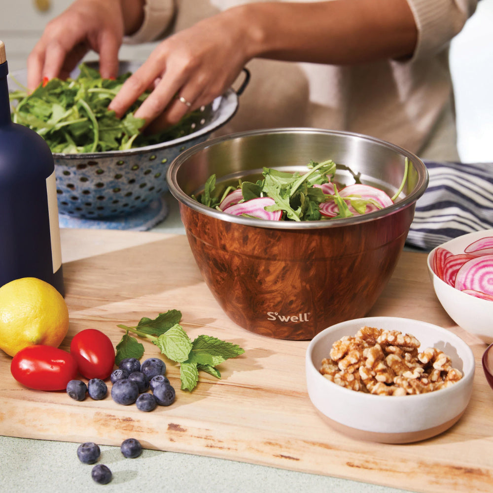 S'well Eats Stainless Steel Salad Bowl Kit - Teakwood