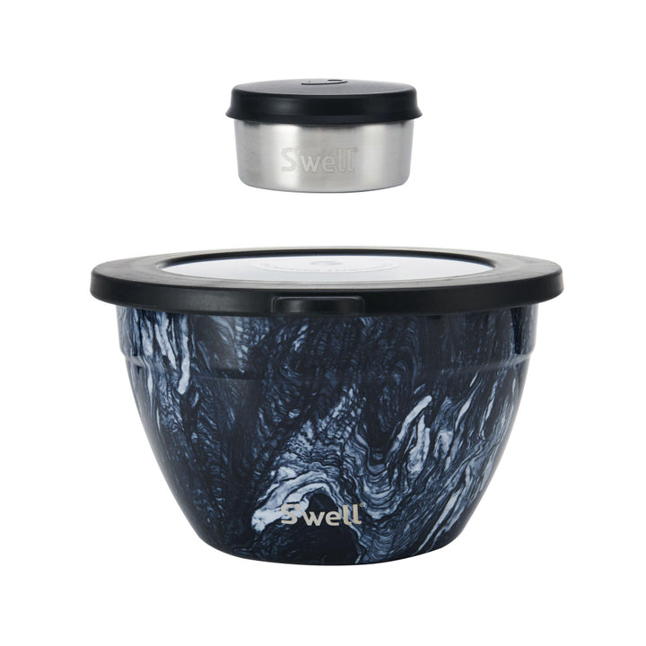 S'well Eats Stainless Steel Salad Bowl Kit - Azurite Blue Marble