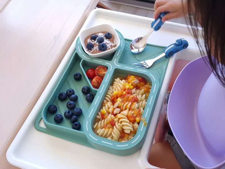 Zooli Children's Dinnerware Set - Powder Blue Racetrack