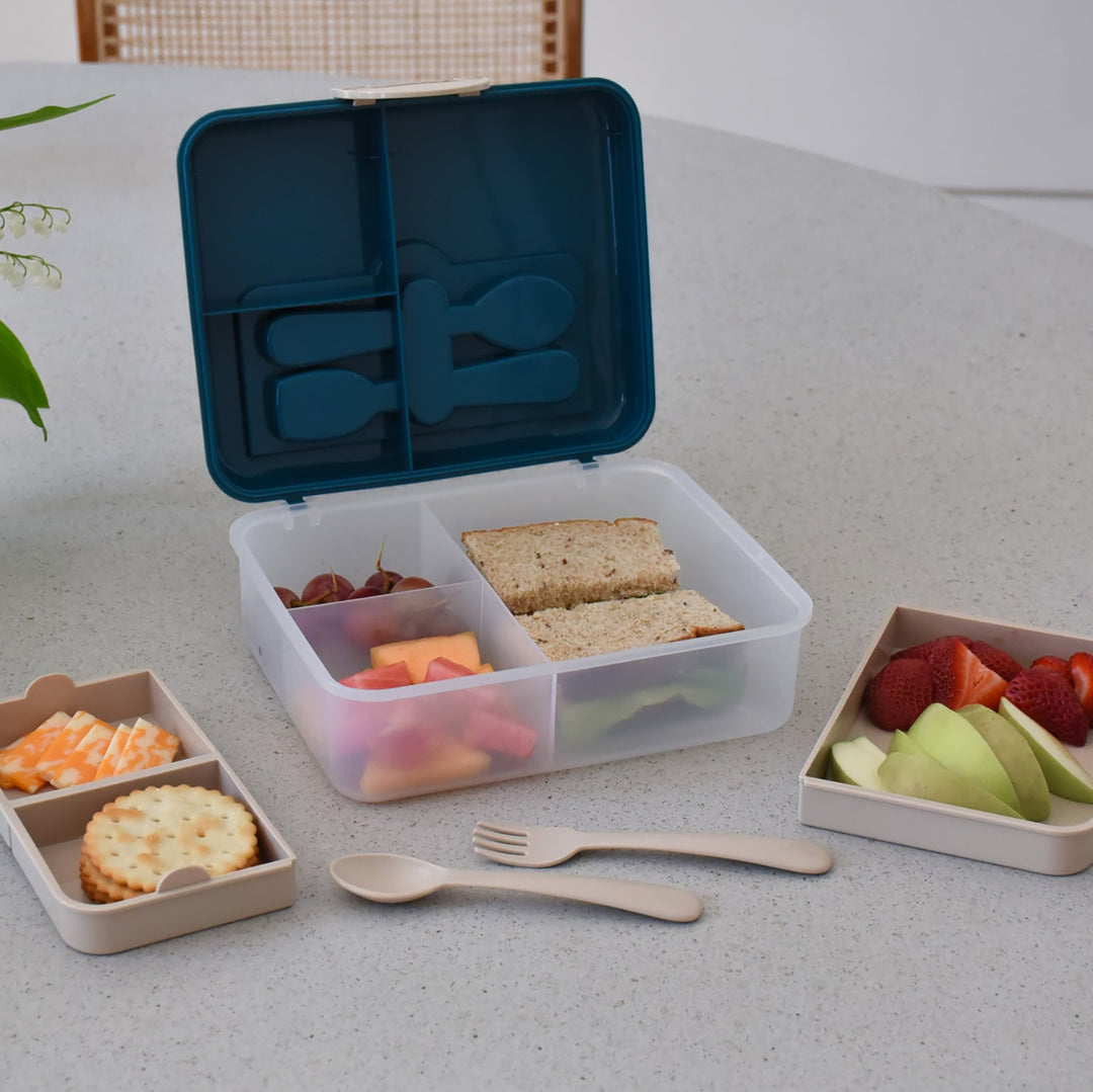 Melii Luxe Two Tier Bento Box with Utensils  - Blue