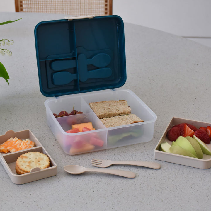 Melii Luxe Two Tier Bento Box with Utensils  - Blue