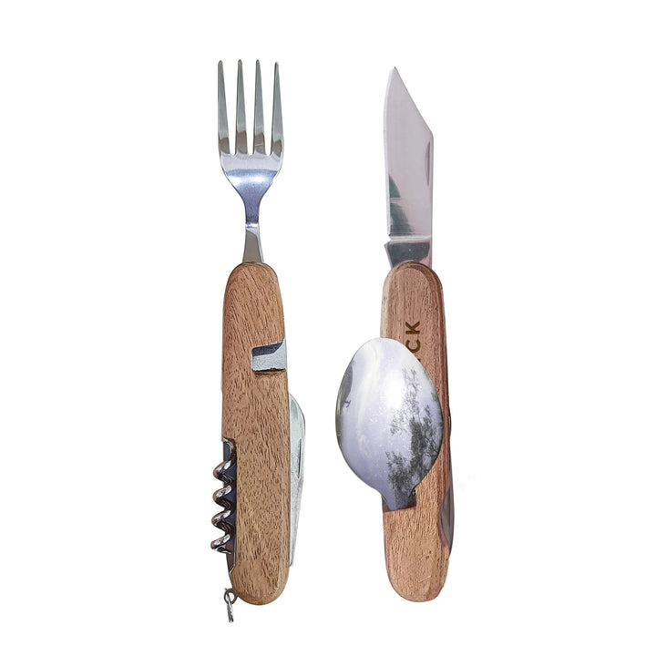 Maverick Deluxe Folding Cutlery - Natural & Stainless Steel