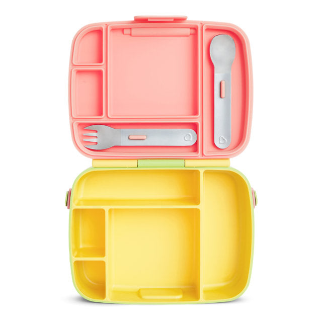Munchkin Bento Lunch Box with Stainless Steel Utensils - Pastel Yellow