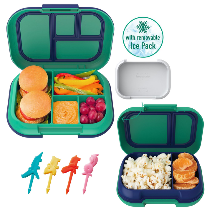 Bentgo Kids CHILL Lunch Box & Snack Box Bundle - Green/Navy