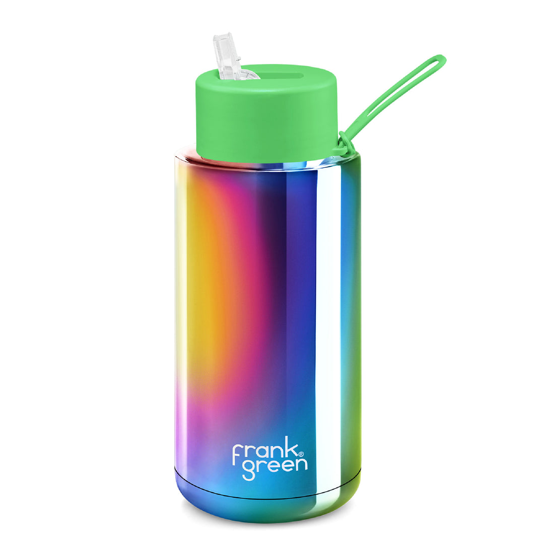 Frank Green Limited Edition Chrome Rainbow Drink Bottle 1L - Neon Green