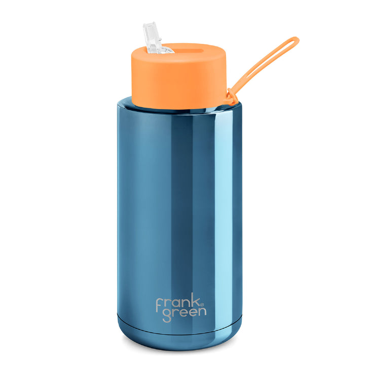 Frank Green Limited Edition Chrome Blue Drink Bottle 1L - Neon Orange